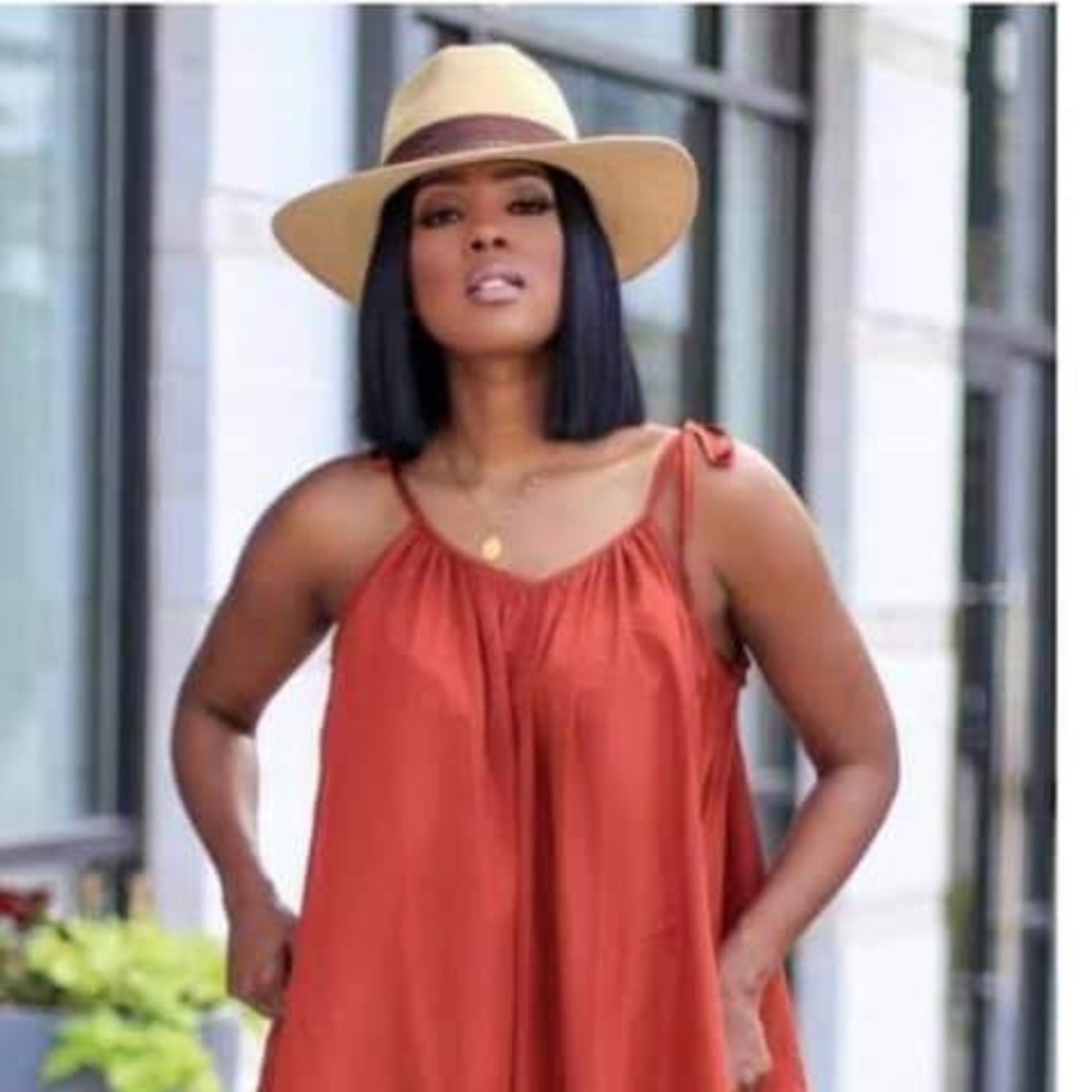 Oversized burnt orange jumpsuit